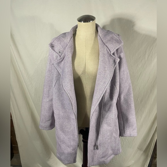 LOFT Lilac Wool Blend Pea Coat Jacket Herringbone Asymmetric Zip Pockets Size S - Picture 8 of 13